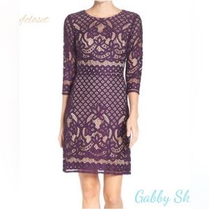 Gabby Skye Purple Lace over Nude Sheath Dress 14